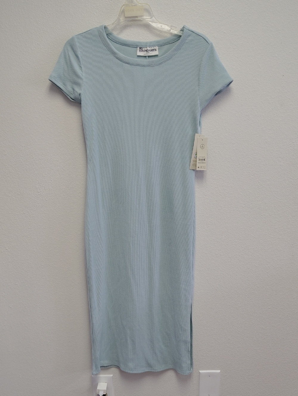 Light Blue Ribbed Short-Sleeve Midi Dress